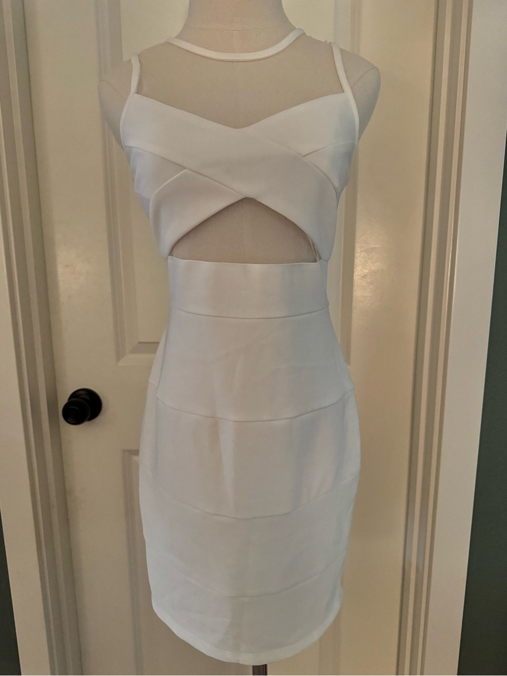 Crystal Doll White Cutout Bandage Mini Dress